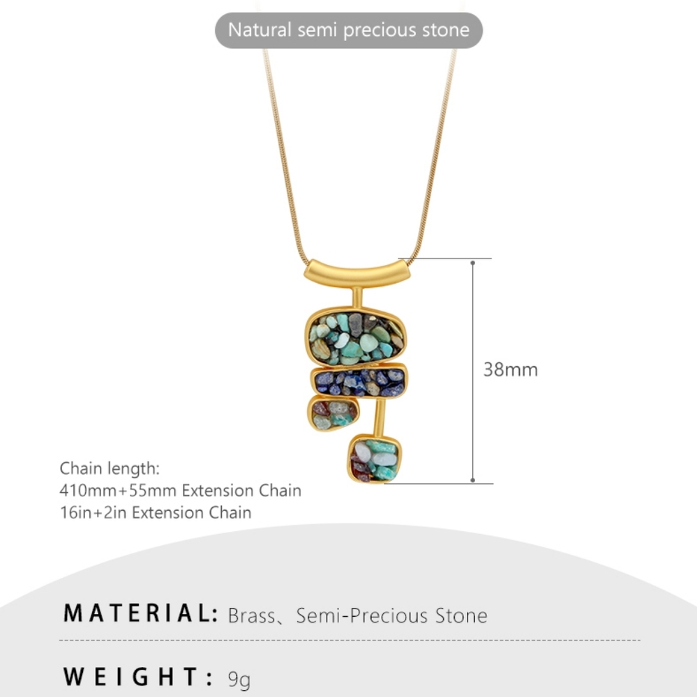 Nwt Semi Precious Stone And Brass Necklace - Picture 2 of 2